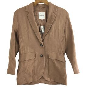 Madewell Cotton Linen Larsen Relaxed Blazer Suit Jacket Career Office Tan XS NWT